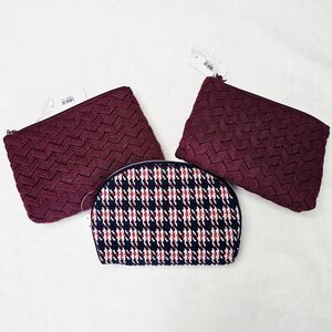 Sisley-Paris Set of Three Burgundy and Plaid Cosmetic Cases